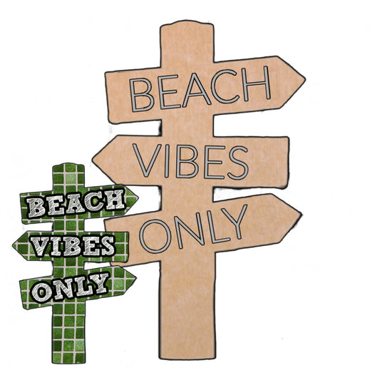Beach Sign with Pattern 14"x8.5" (pre-drilled for hanging kit and stakeable kit)