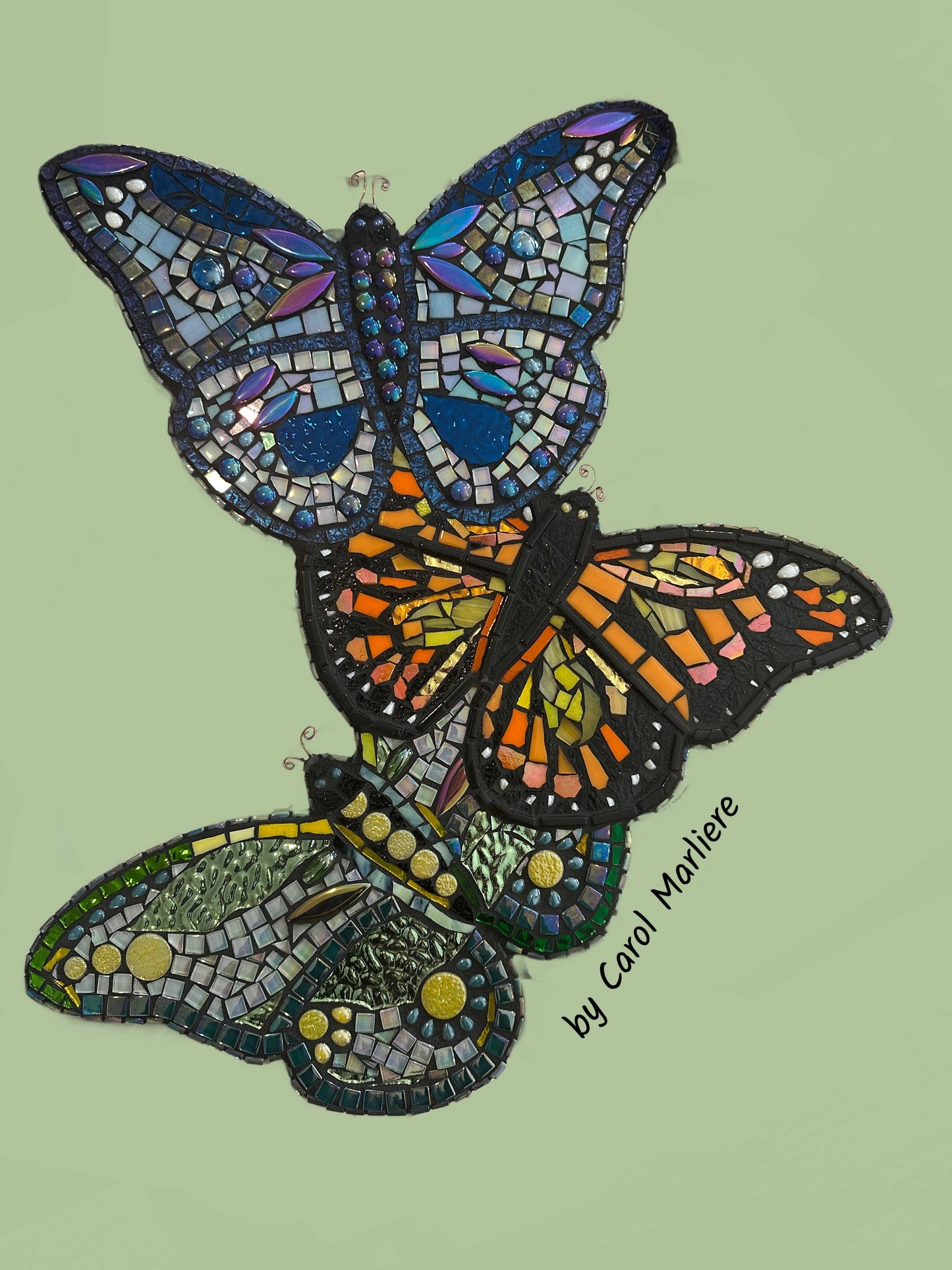 18.5" x 20" 3 Butterflies Laser-Printed Waterproof Mosaic Backer