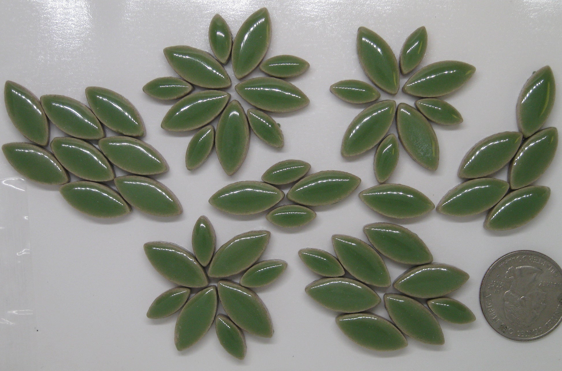 2 oz cp-Honeydew Ellipse/Petal, CeramicPetals tile - Kismet Mosaic - mosaic supplies