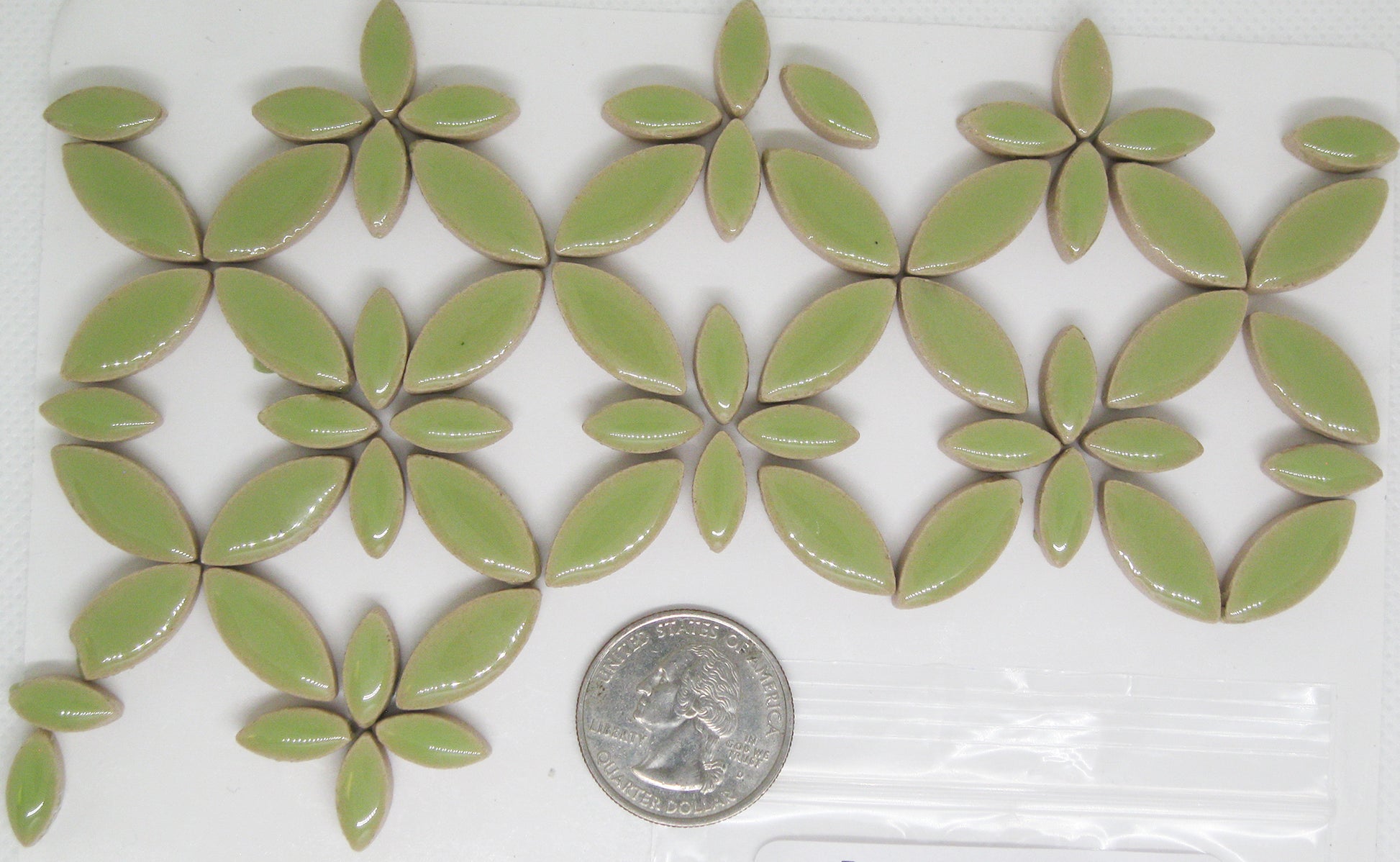 2 oz cp-Pastel Green Ellipse/Petal, CeramicPetals tile - Kismet Mosaic - mosaic supplies