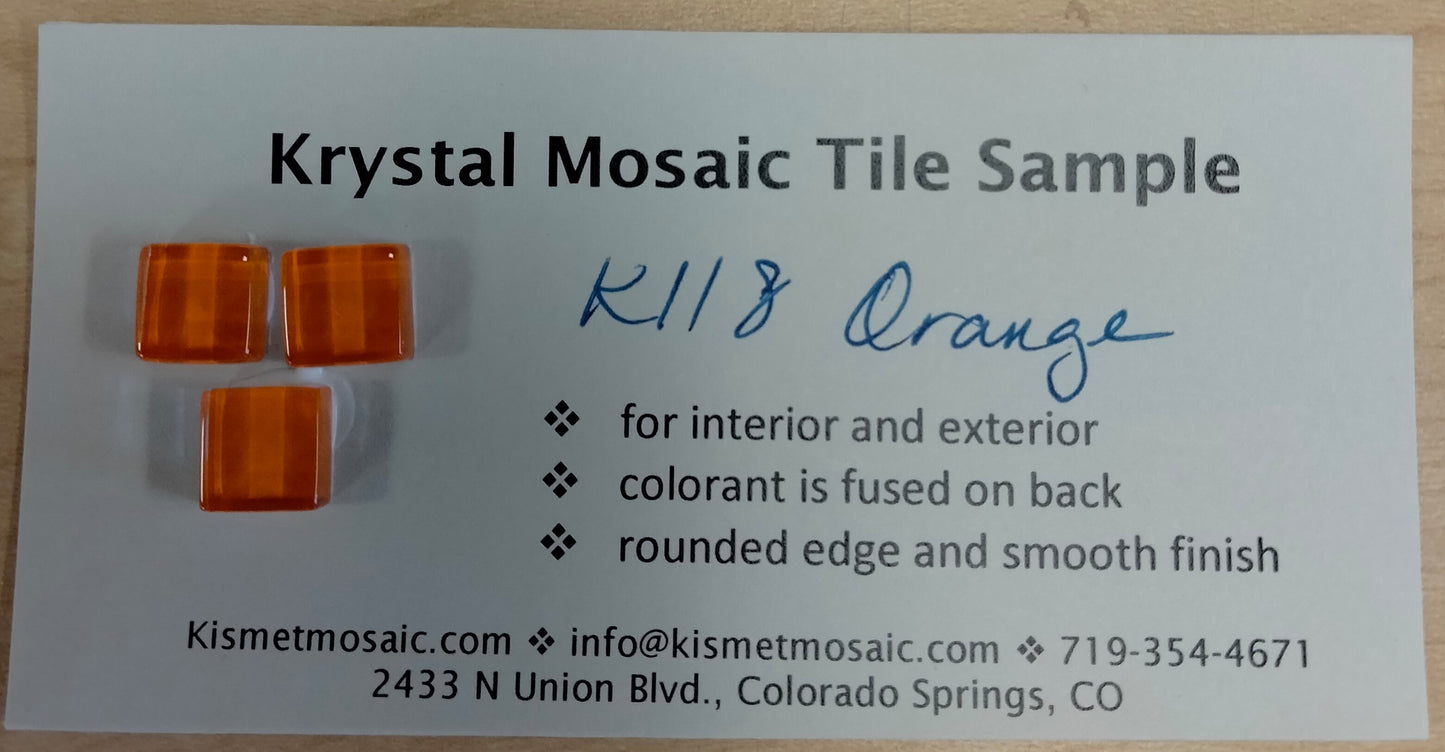 k118 - Orange, Krystal 10mm tile - Kismet Mosaic - mosaic supplies