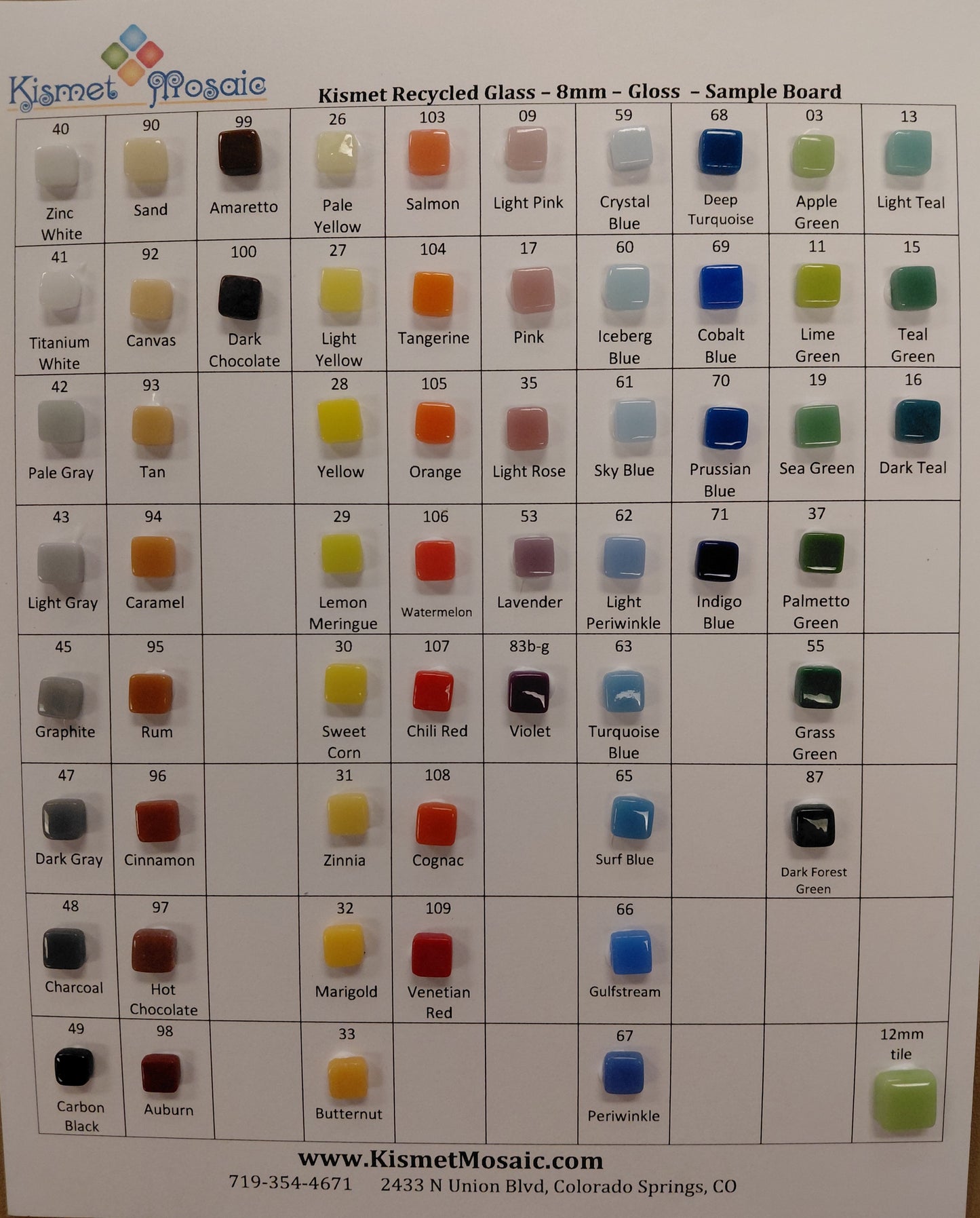 Sample Board - Kismet 8mm - Gloss