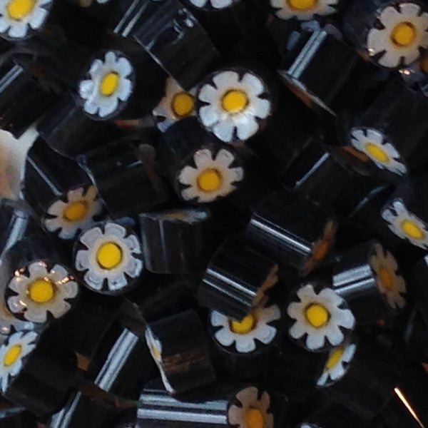 M07 - Black/White/Yellow Flower (9-10mm), Millefiori tile - Kismet Mosaic - mosaic supplies