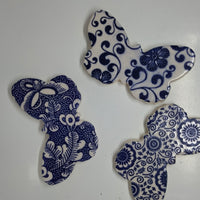 Handmade Ceramic Butterfly--Blue Designs 3"