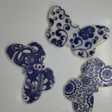 Handmade Ceramic Butterfly--Blue Designs 3"