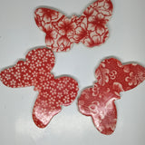Handmade Ceramic Butterfly--Red Designs--3" wide