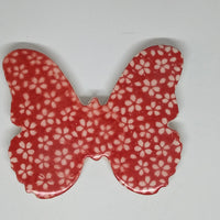 Handmade Ceramic Butterfly--Red Designs--3" wide
