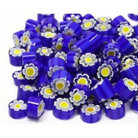 M11 - Blue/Yellow Flower (9-10mm), Millefiori tile - Kismet Mosaic - mosaic supplies