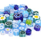 turquois/blue/green mix of millefiori designs and sizes