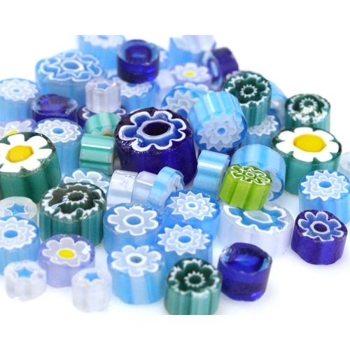turquois/blue/green mix of millefiori designs and sizes