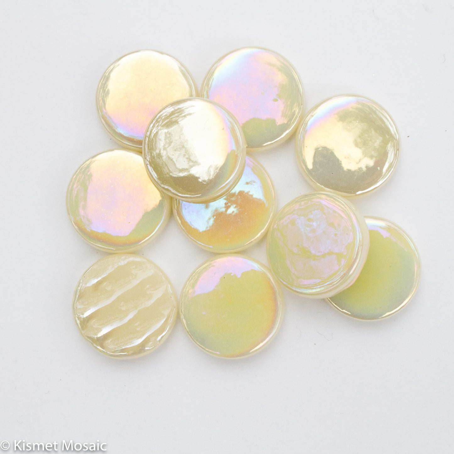 290-i - Sand - Iridescent, PennyRoundIrid tile - Kismet Mosaic - mosaic supplies