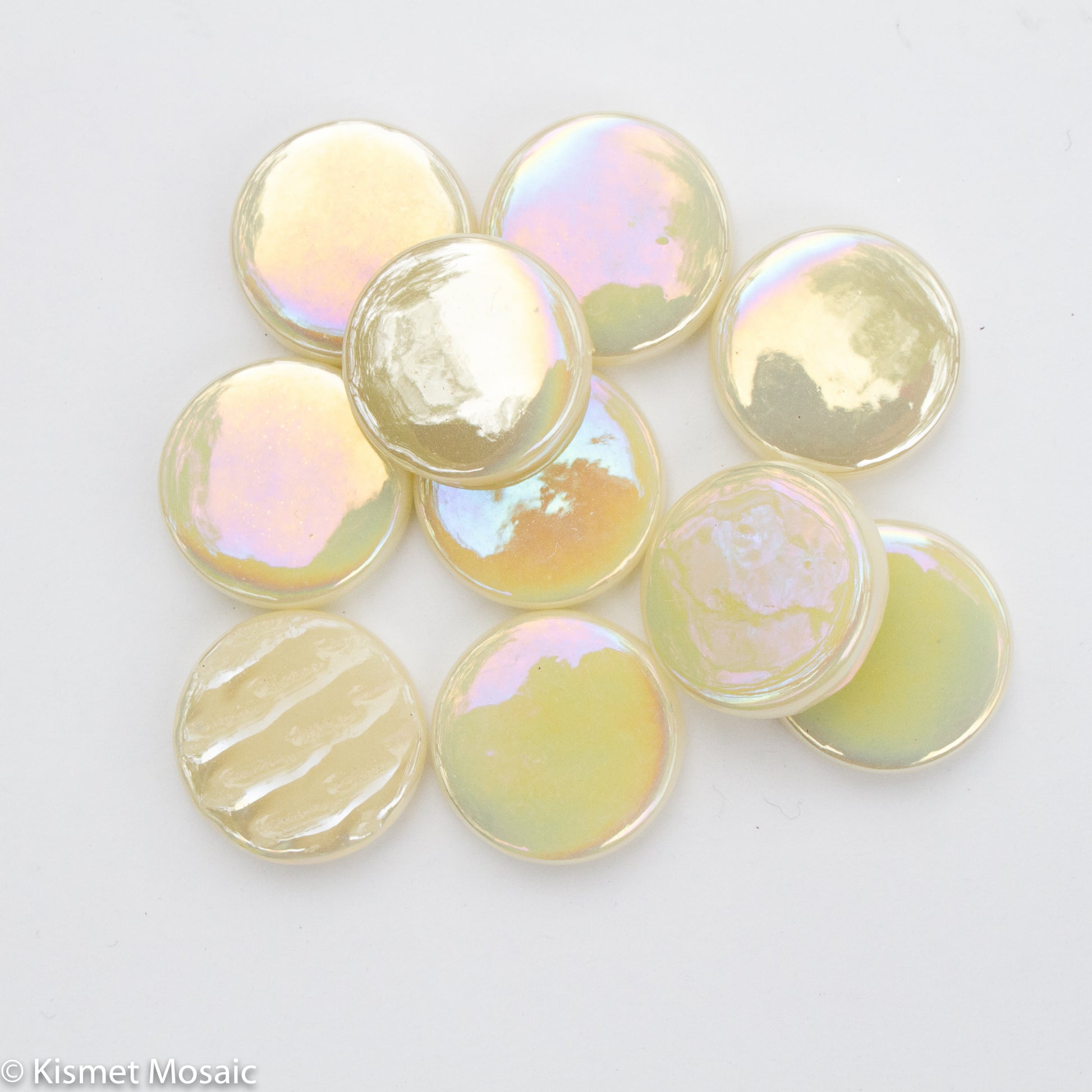 290-i - Sand - Iridescent, PennyRoundIrid tile - Kismet Mosaic - mosaic supplies