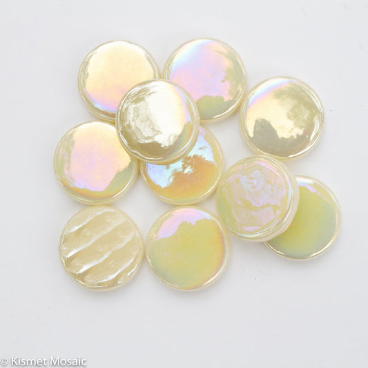 290-i - Sand - Iridescent, PennyRoundIrid tile - Kismet Mosaic - mosaic supplies