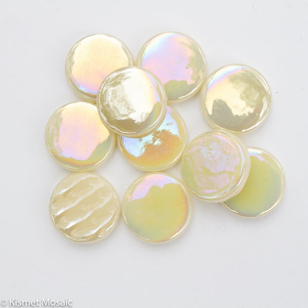 290-i - Sand - Iridescent, PennyRoundIrid tile - Kismet Mosaic - mosaic supplies