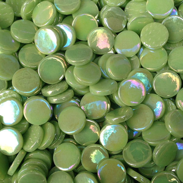 203-i - Apple Green - Iridescent Penny Rounds, PennyRoundIrid tile - Kismet Mosaic - mosaic supplies